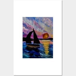 Out sailing at sunset. Posters and Art